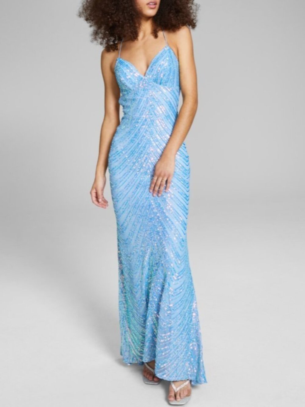 B Darlin Juniors' Sequinned Bungee-Back Gown Blue Pink Periwinkle 15/16